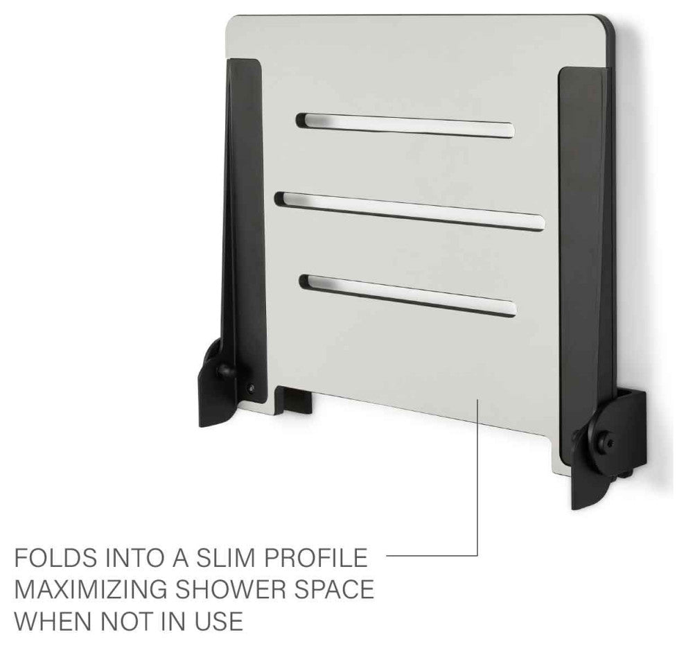 Seachrome SlimLine Folding Wall Mount Shower Seat, Light Gray, Matte Black Frame