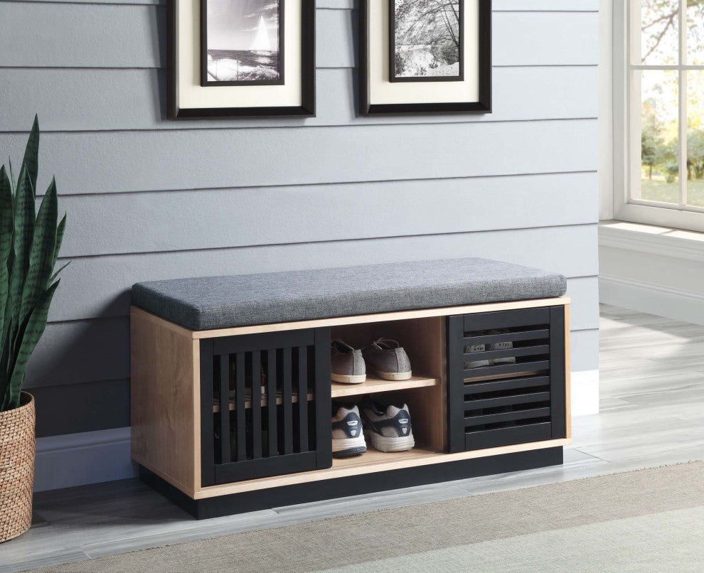 2 Tier Shoe Bench With Foam Padded Seat, Oak and Espresso