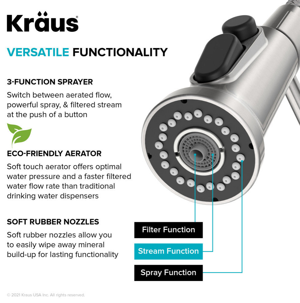 Britt Commercial Style 3-Function Pull-Down 1-Handle 1-Hole Kitchen Faucet, Chrome (Filter Kff-1691ch)