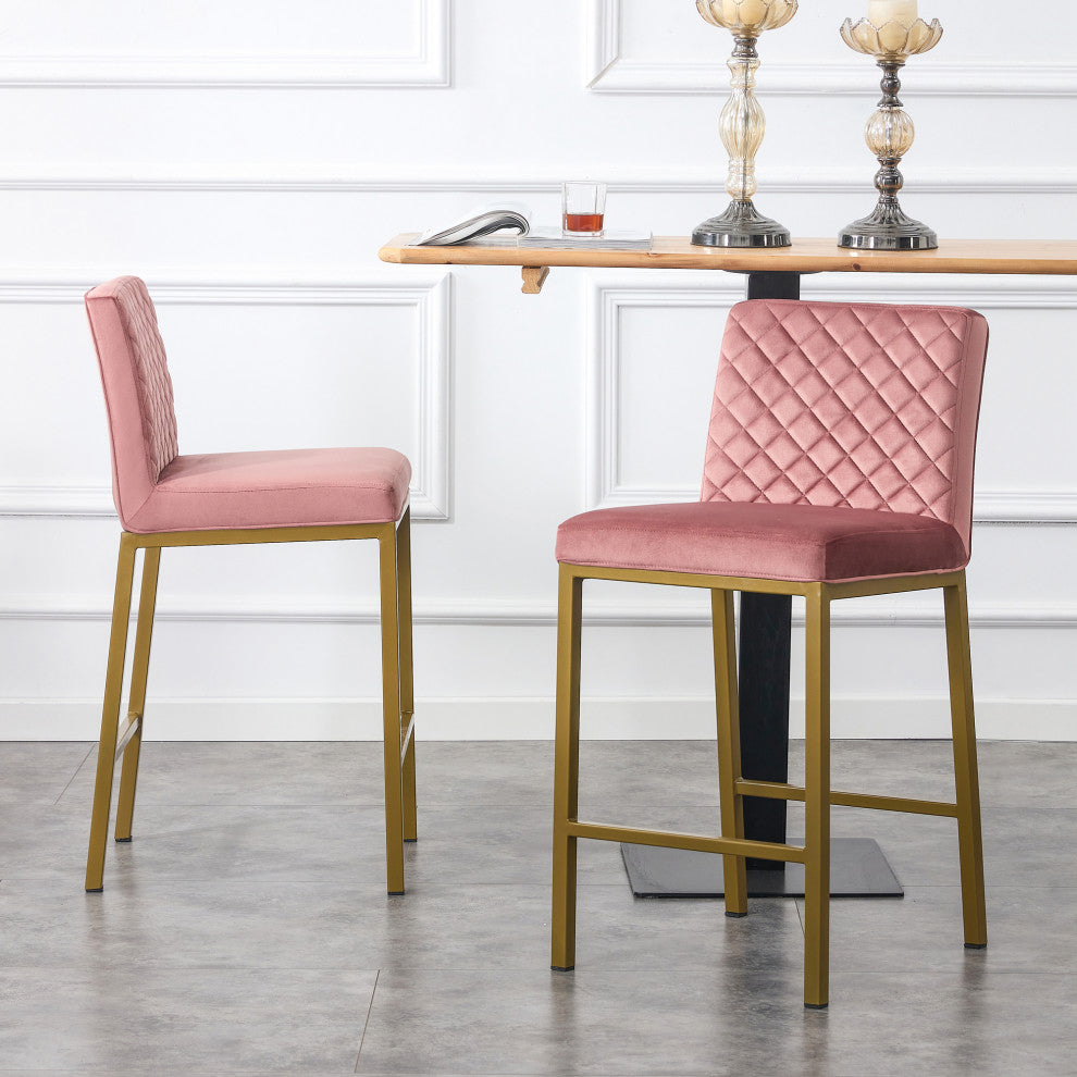 Modern Velvet 2 Bar Chair, Metal Legs for Dining,Kitchen and Bar, Bean Paste Red