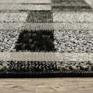 Aegina Distressed Plaid Area Rug, Black/ Grey, 2'3" X 8'