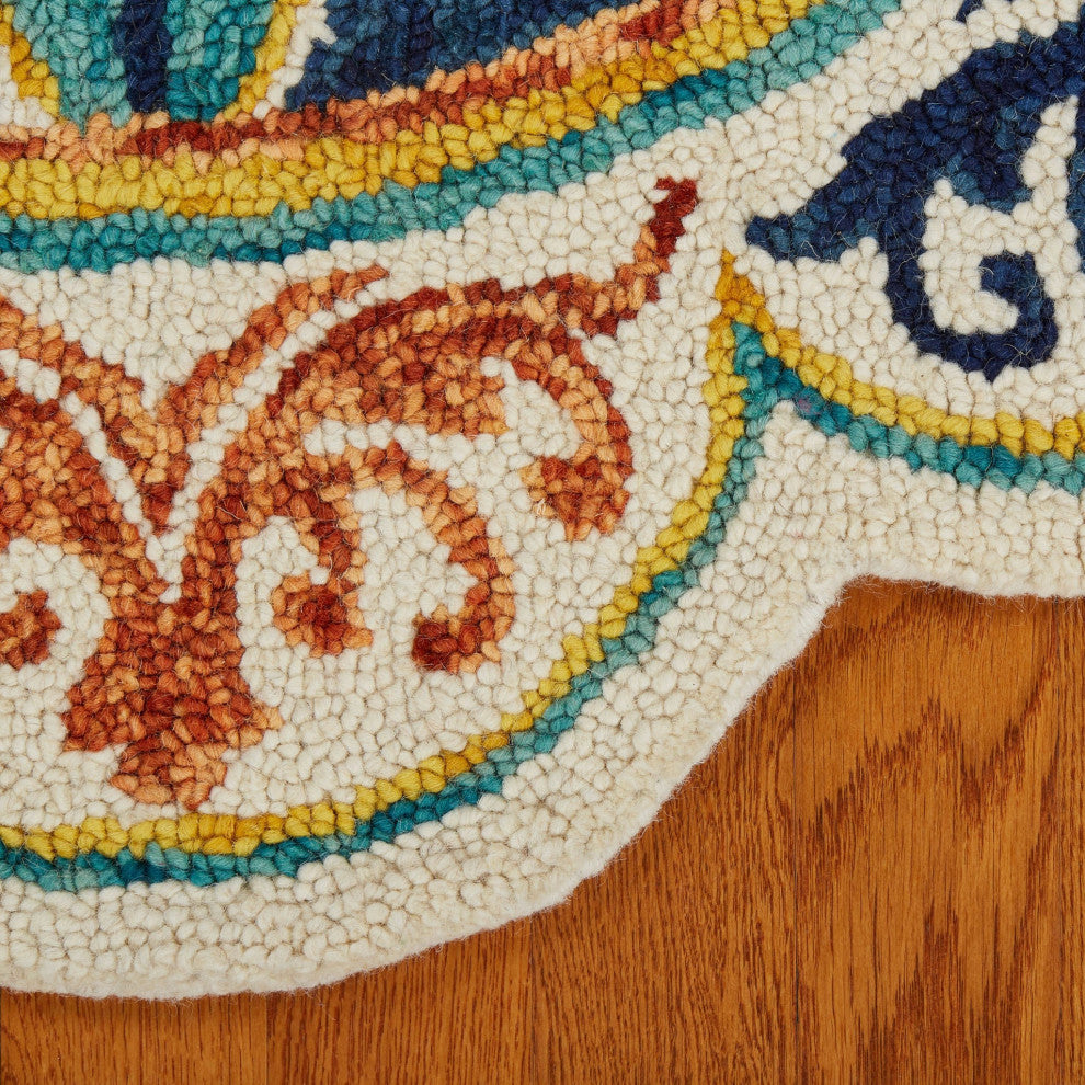 6" Round Ivory and Navy Decorative Area Rug
