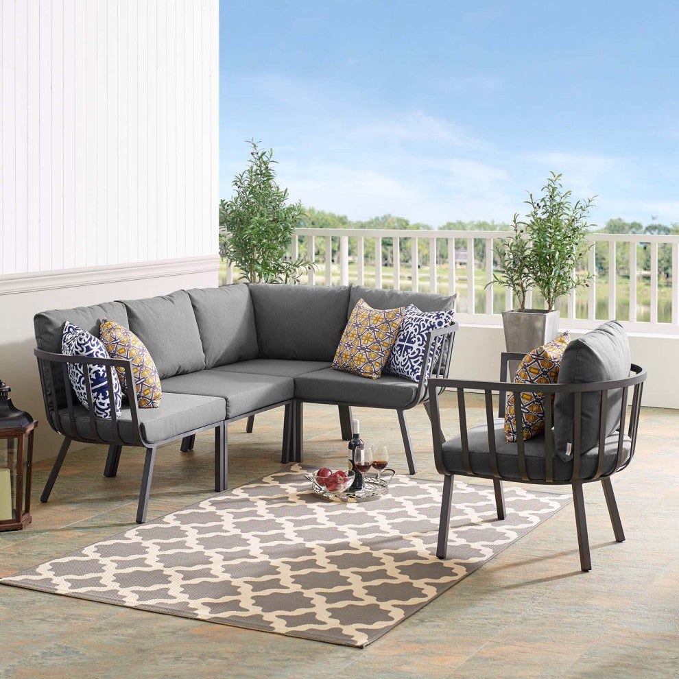 Lounge Sectional Sofa Chair Set, Aluminum, Metal, Gray, Modern, Outdoor