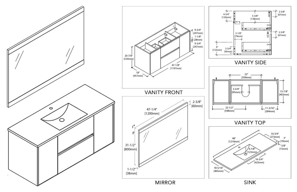 Blossom Valencia 48" Vanity Set, Silver Gray, No Mirror, Single