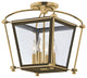 Hollis, Four Light Semi Flush, Aged Brass Finish, Clear Glass Shade