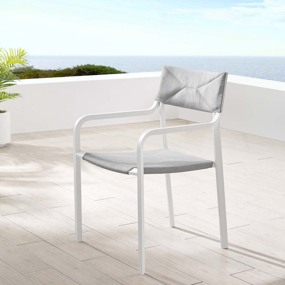 Raleigh Stackable Outdoor Patio Aluminum Dining Armchair, White Gray