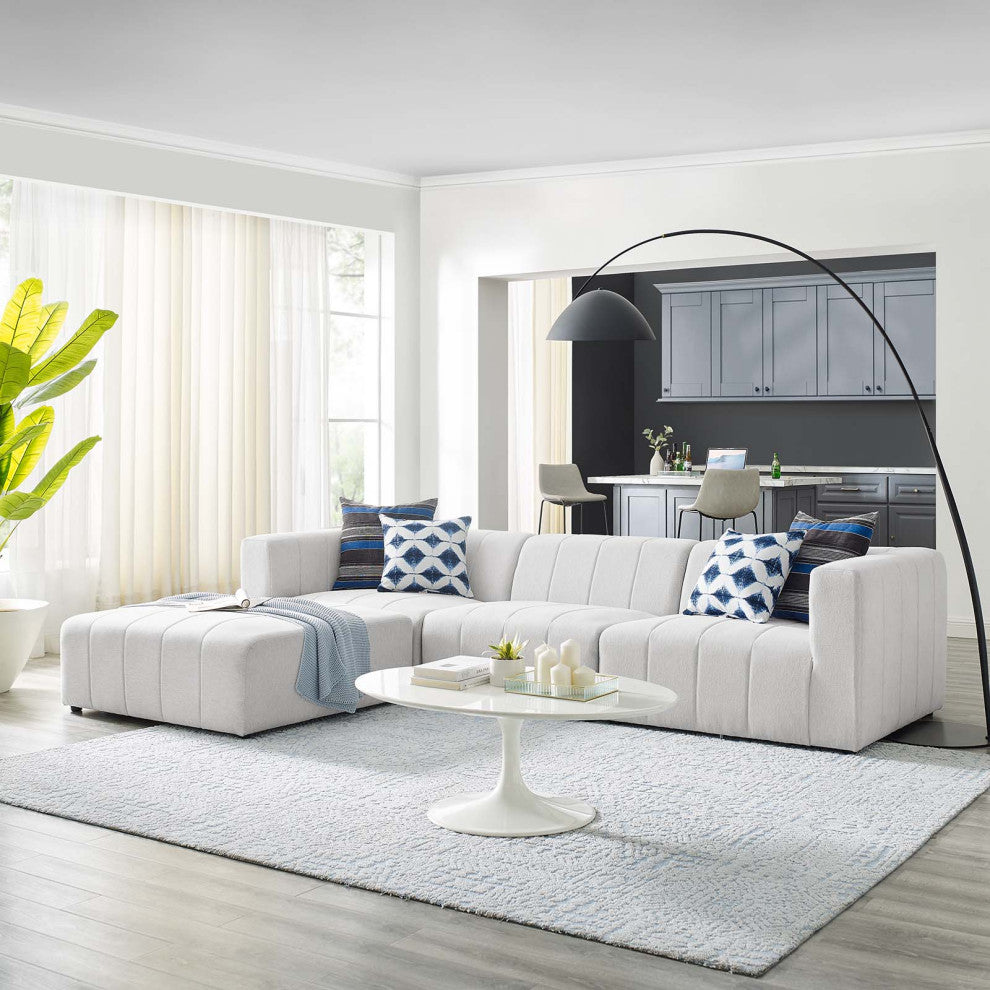 Sectional Sofa Set, Fabric, Ivory White, Modern, Living Lounge Hotel Hospitality