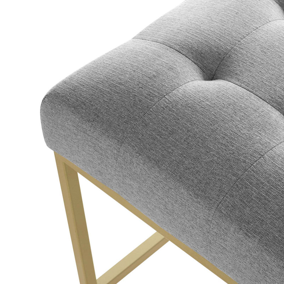 Counter Stool Chair, Fabric, Metal, Gold Gray, Modern, Bar Pub Cafe Bistro