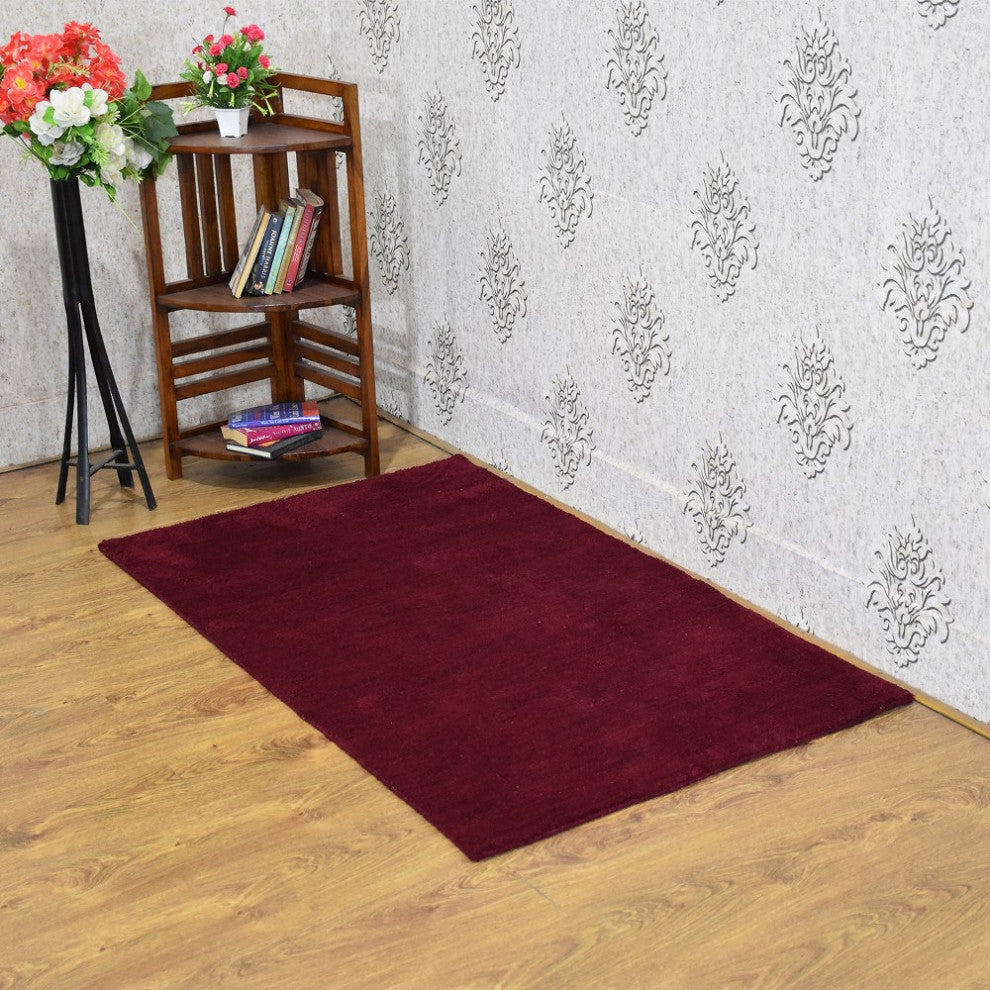 Hand Knotted Loom Silk Mix Area Rug Solid Red