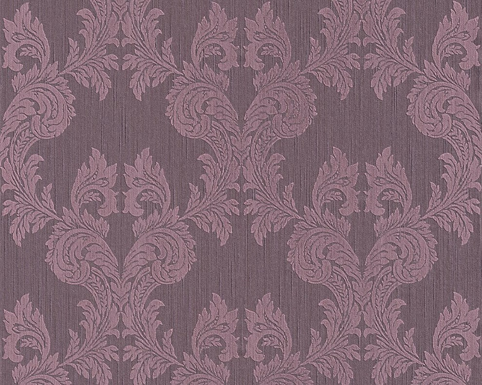 Tessuto, Baroque Fabric Violet Wallpaper Roll, Wall Decor Accent