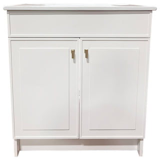 SmartFold 31" Single Sink Vanity, White With White Ceramic Top, Brushed Gold