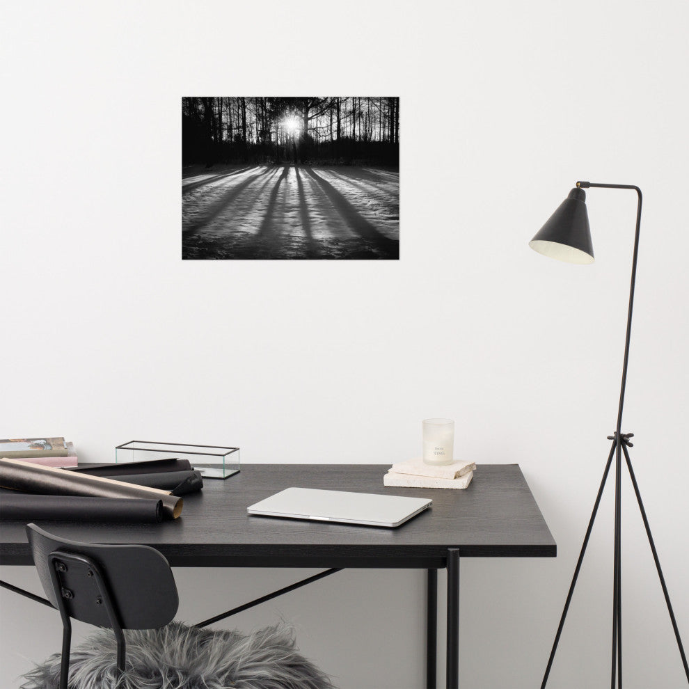 Country Wall Art: Winter Shadows Black & White Landscape Unframed Print, 18" X 24"