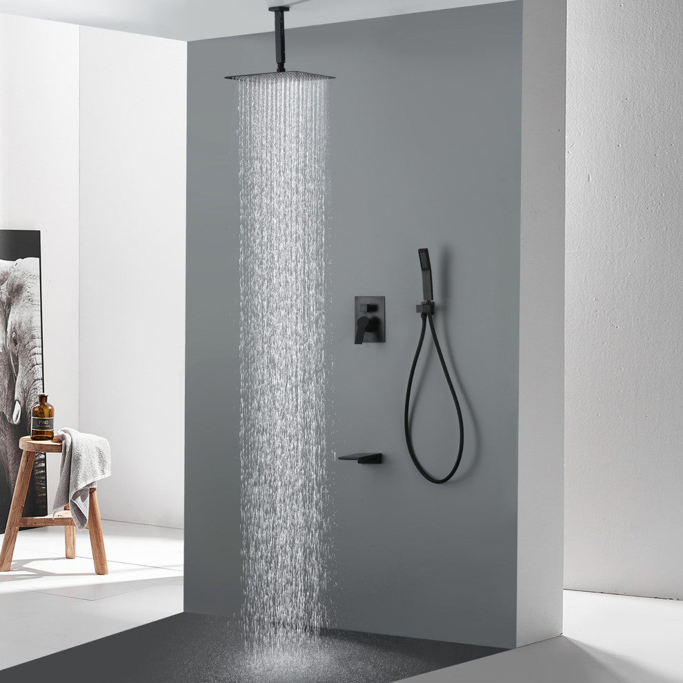 Wellfor Shower System, Ceiling Rain Shower Head With Handheld Combo Set
