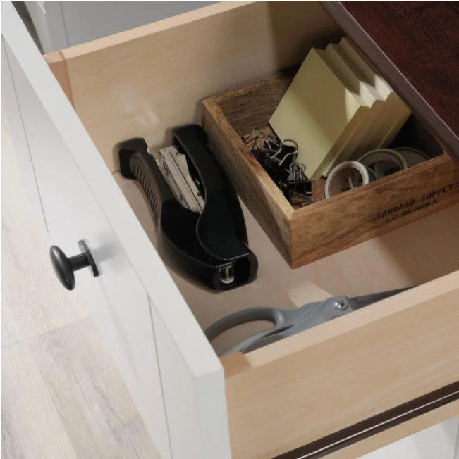 Classic Desk, Rectangular Top With Storage Drawers & Pull Handles, Black/White