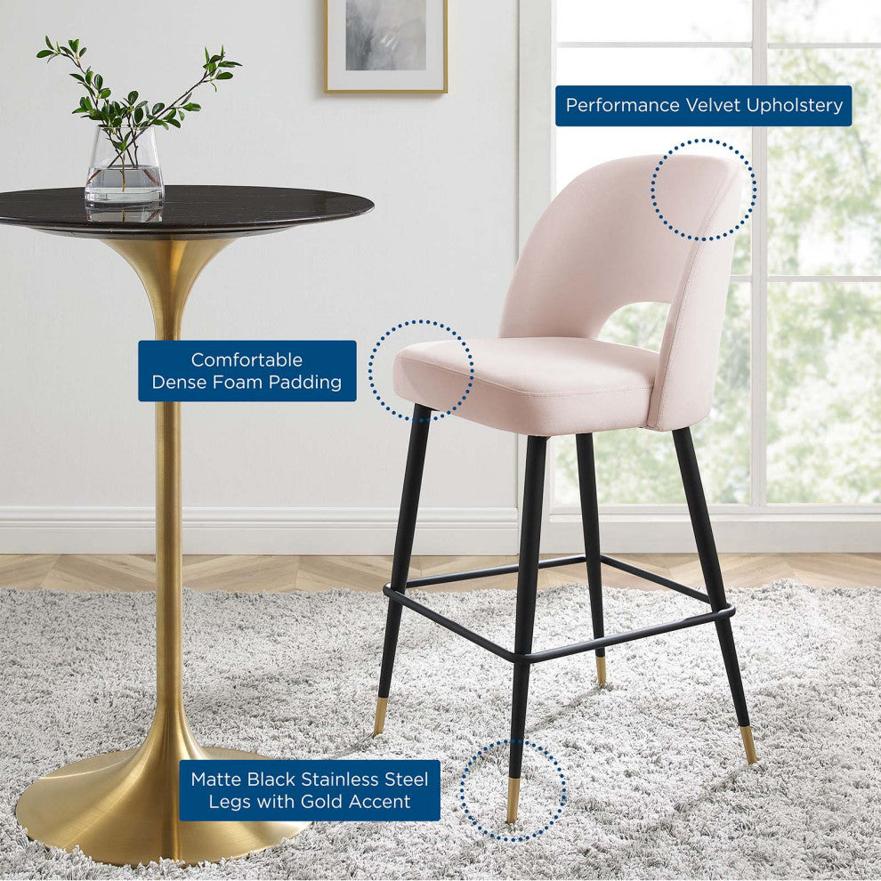 Bar Stool Chair Barstool, Velvet, Metal, Pink, Modern, Bar Pub Bistro Restaurant