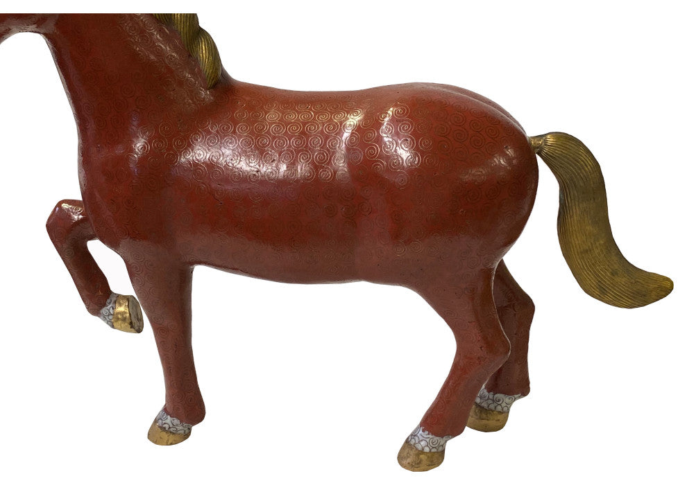 Vintage Chinese Metal Brick Red Golden Tail Fengshui Horse Figure Hws3278
