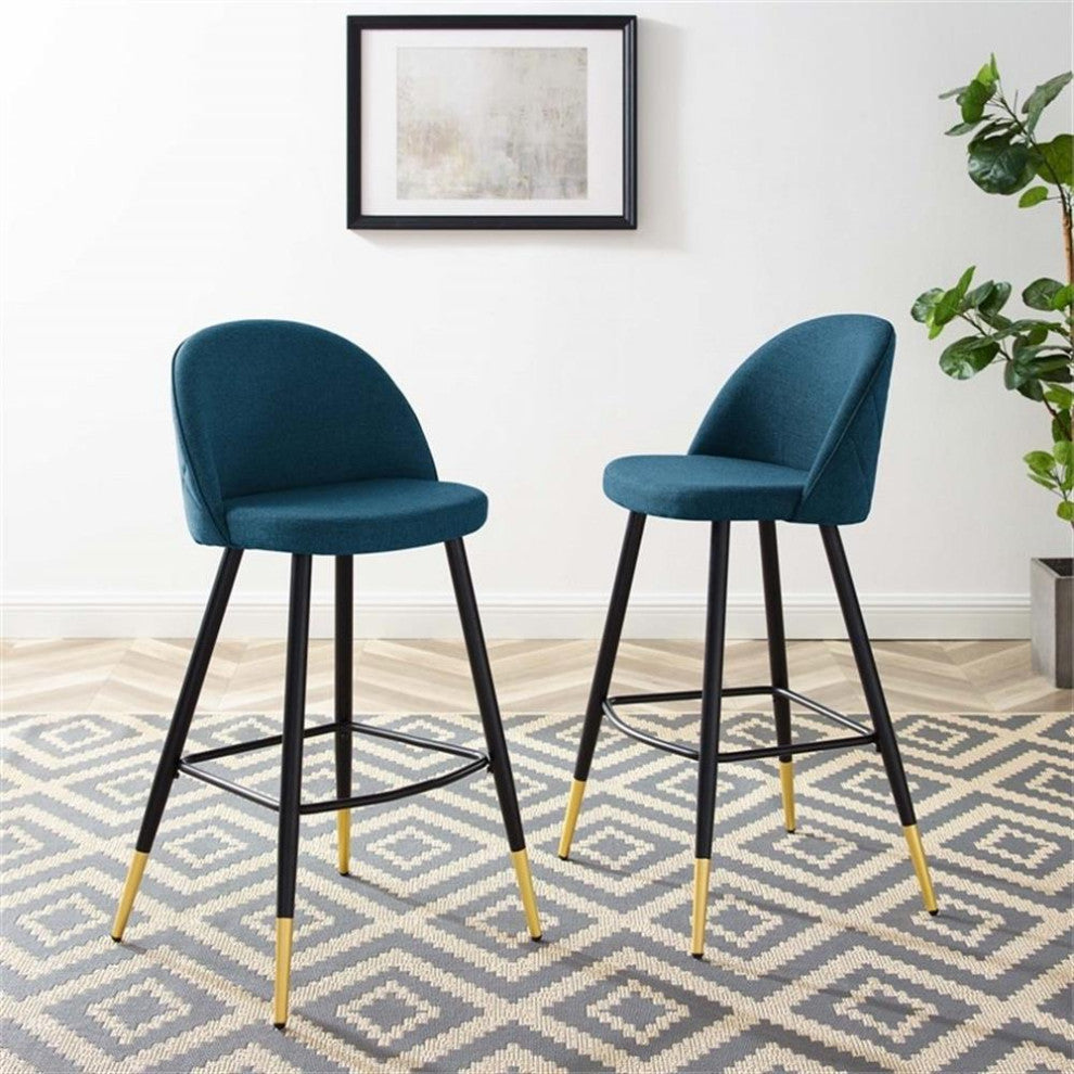 Cordial Fabric Bar Stools - Set of 2-Azure