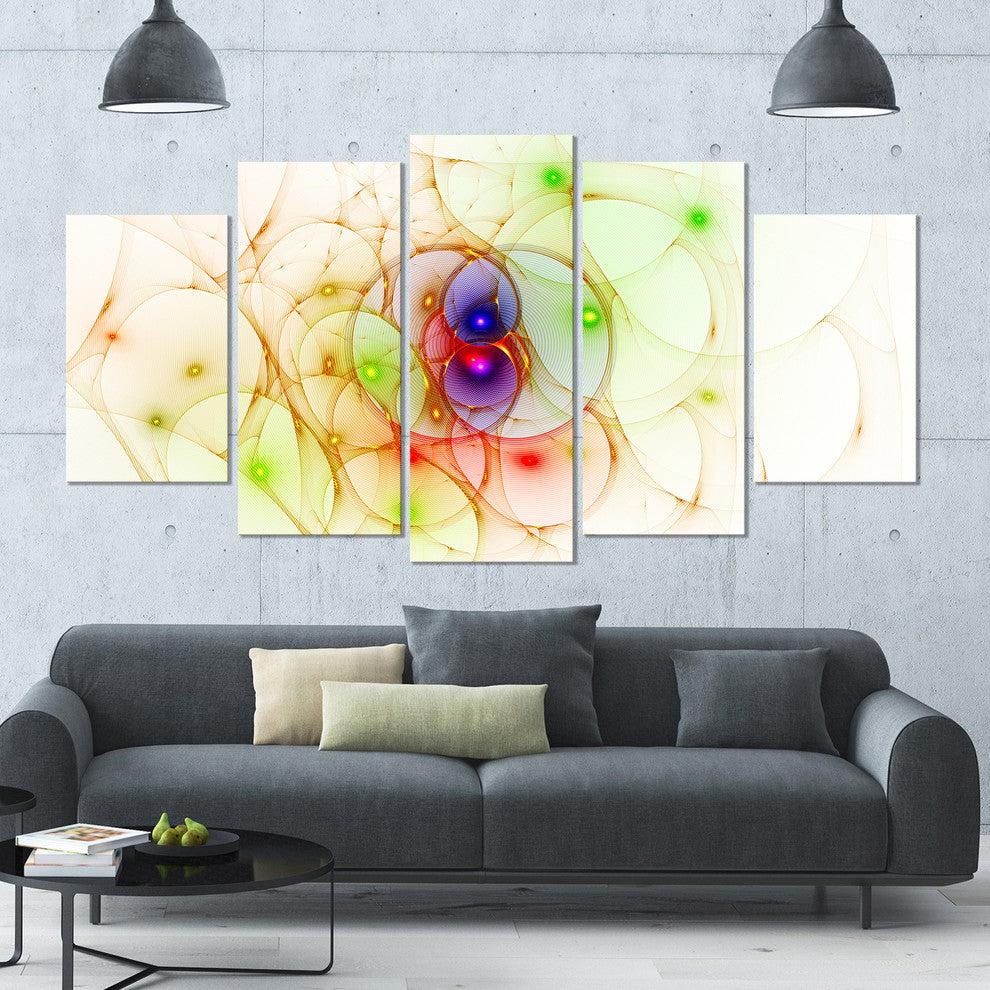 Spherical Colorful Fractal Design, Abstract Wall Art Canvas, 60"x32", 5 Panels