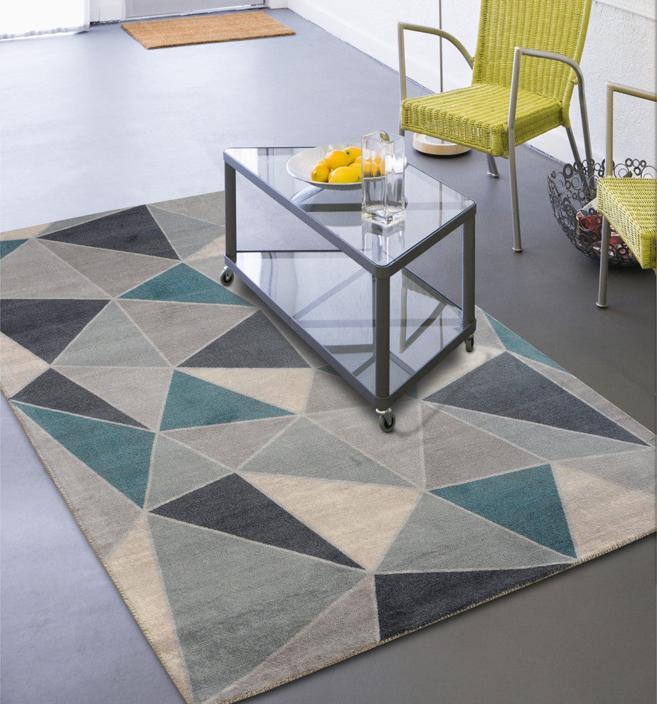 Teal Confetti Mid-Century Modern Geometric Area Rug, 5'x7'