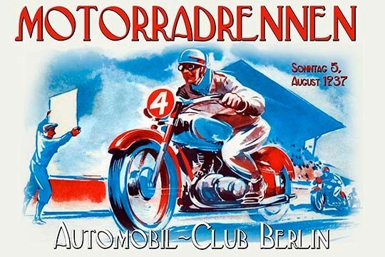 Motorradrennen - Auto Club Berlin- Fine Art Giclee Print 24" x 36"