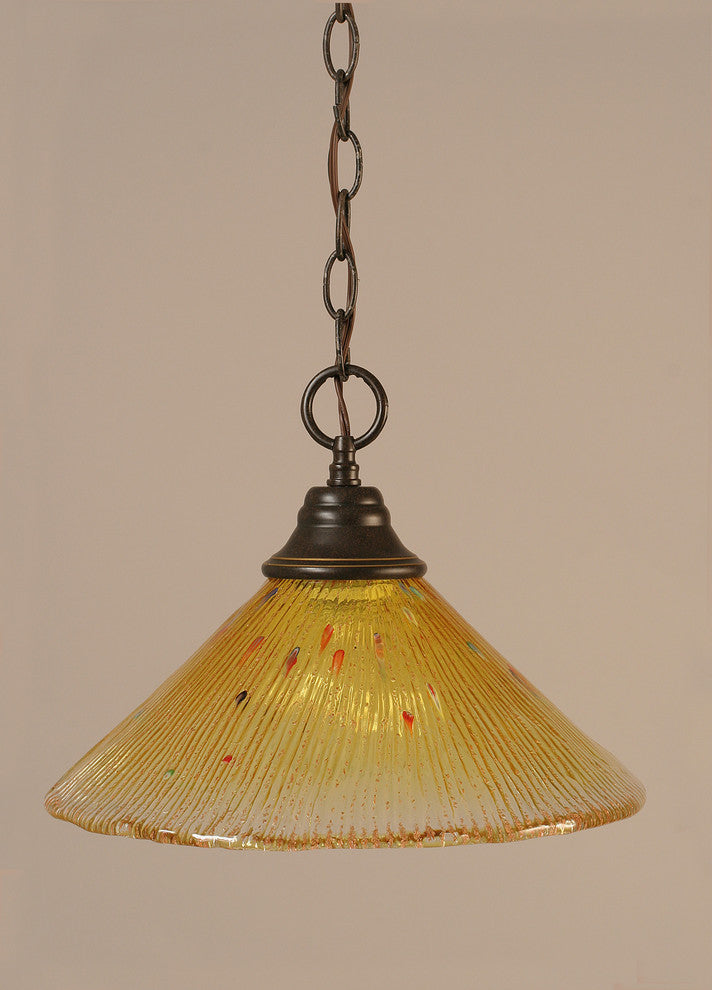Chain Hung Pendant In Dark Granite, 12" Gold Champagne Crystal Glass