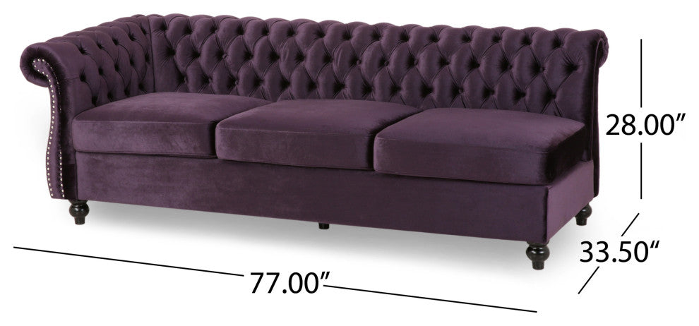 Annabelle 7 Seater Velvet Tufted Chesterfield Sectional, Blackberry, Dark Brown, Velvet