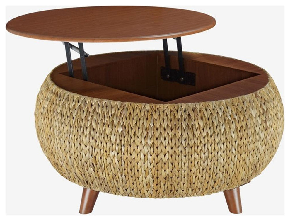 Gallerie Decor Bali Breeze Round Transitional Wood Coffee Table in Natural