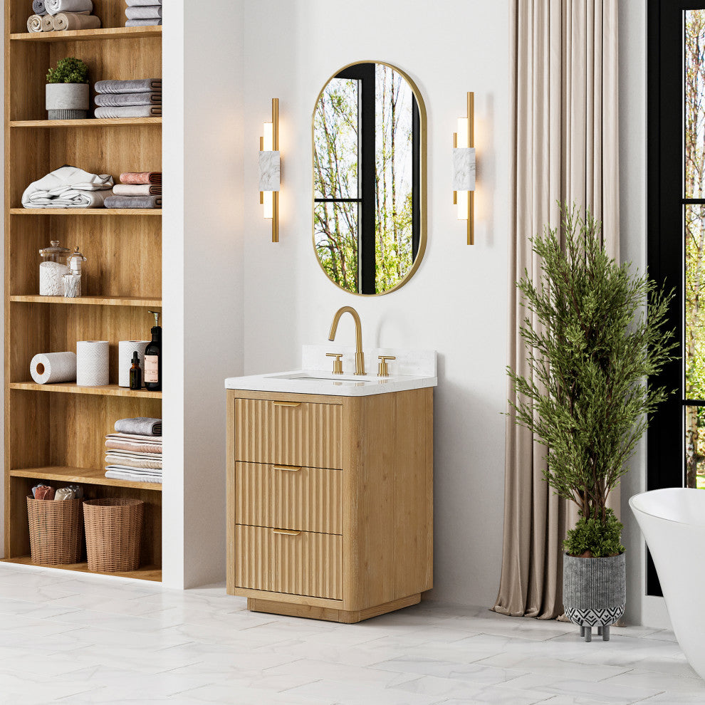 Vinnova Cadiz Bath Vanity, Composite Stone Top, Washed Ash Grey, 24", No Mirror