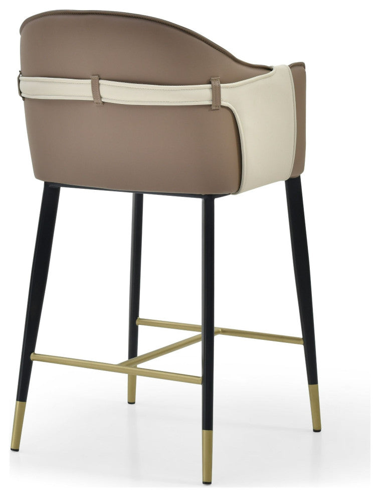 Modrest Calderon - Modern Brown & Beige Vegan Leather Counter Chair