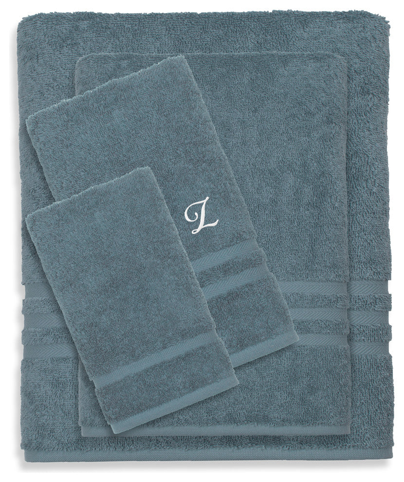 Denzi 4-Piece Towel Combination Set With Monogrammed Letter, Z, Denzi Blue