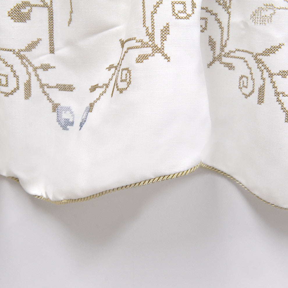 Rose Embroidery Window Curtain Valance, Gray Blue, 19" X 60"