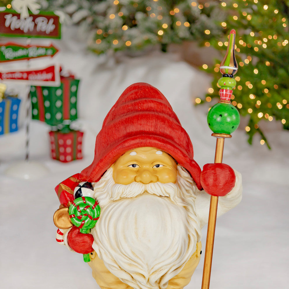 Set of 2 Santa Gnome Statue Holding Gifts