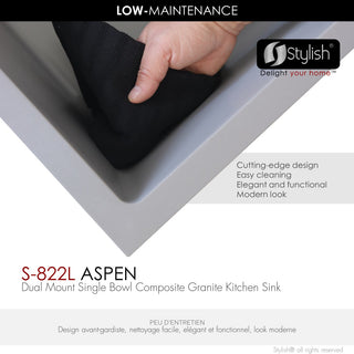 STYLISH 22"Dual Mount Single Bowl Gray Granite Kitchen Sink