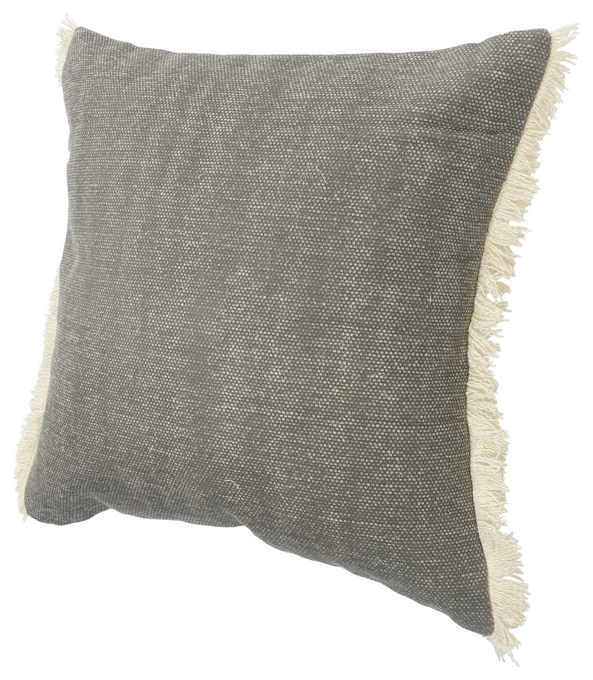 Charcoal Gray Solid Fringed Throw Pillow, 20" X 20"