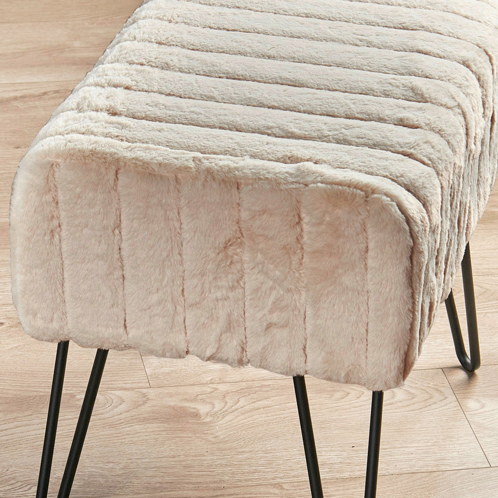 Serenta Super Mink Ottoman, Bleached Sand, 19''x13''x17''