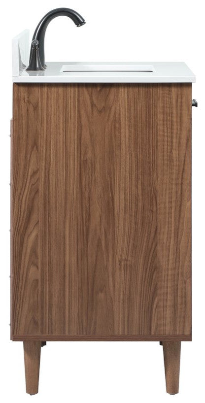 Home Living Modern Natural Oak-Light Bathroom Vanity, Walnut Brown, 30"