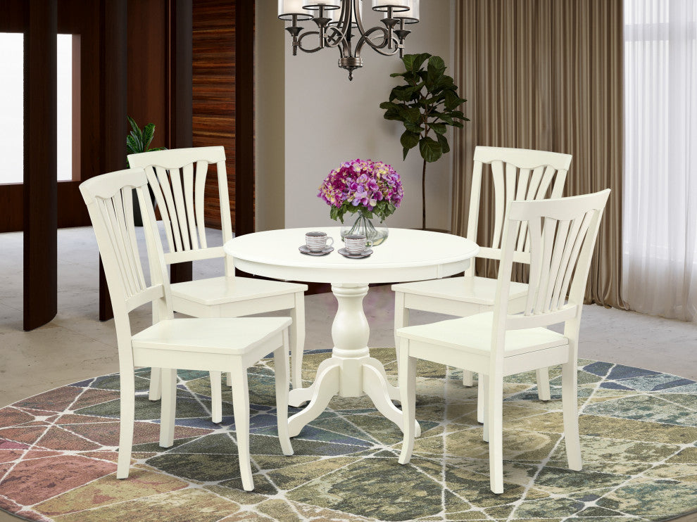 5 Pc Dining Set, Linen White Table, 4 Linen White Chairs, Linen White