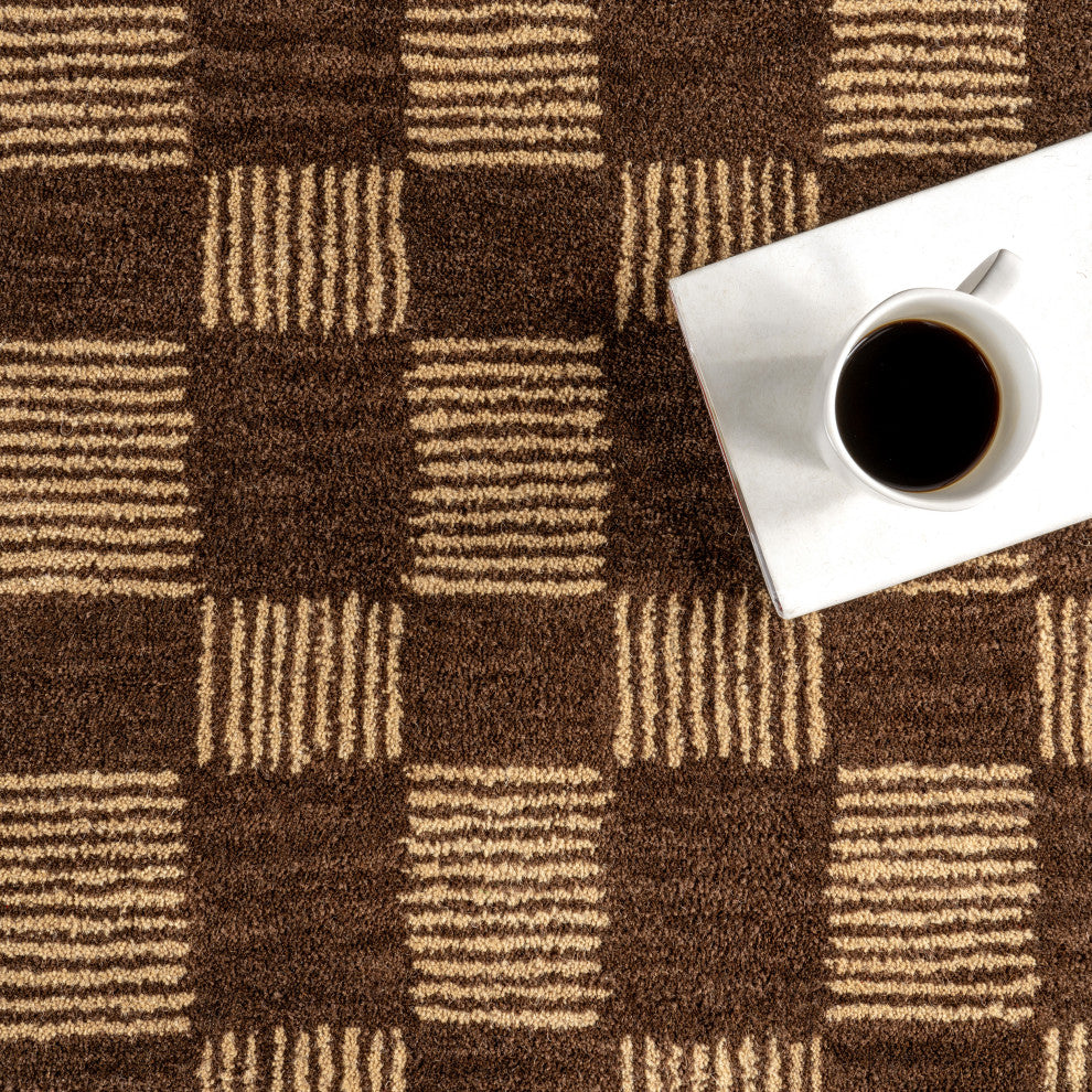 Arvin Olano x RugsUSA Quince Checkered Wool Rug, Brown 3' x 5'