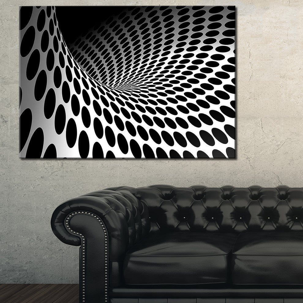 "Waves and Circles, Black and White" Abstract Art Canvas Print, 40"x30"
