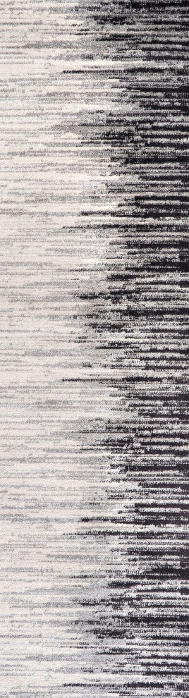 Linear Modern Half-Stripe Area Rug, Gray/Cream, 2 X 8