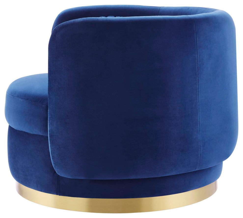Armchair Swivel Accent Chair, Navy Gold, Velvet, Modern, Lounge Hospitality