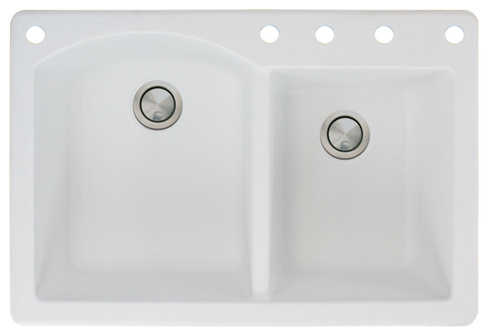 Aversa 33" silQ Granite Drop-in Double Bowl Kitchen Sink with 5 Holes in White