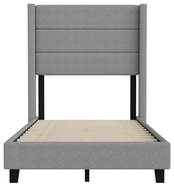Hollis Upholstered Platform Bed with Wingback Headboard w/Mattress Foundation, Gray, Twin