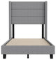 Hollis Upholstered Platform Bed with Wingback Headboard w/Mattress Foundation, Gray, Twin