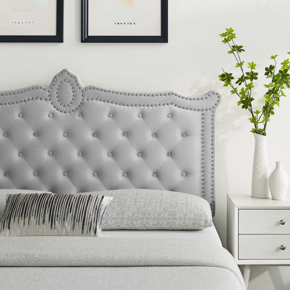Headboard, Full Queen Size, Velvet, Light Gray, Modern Contemporary