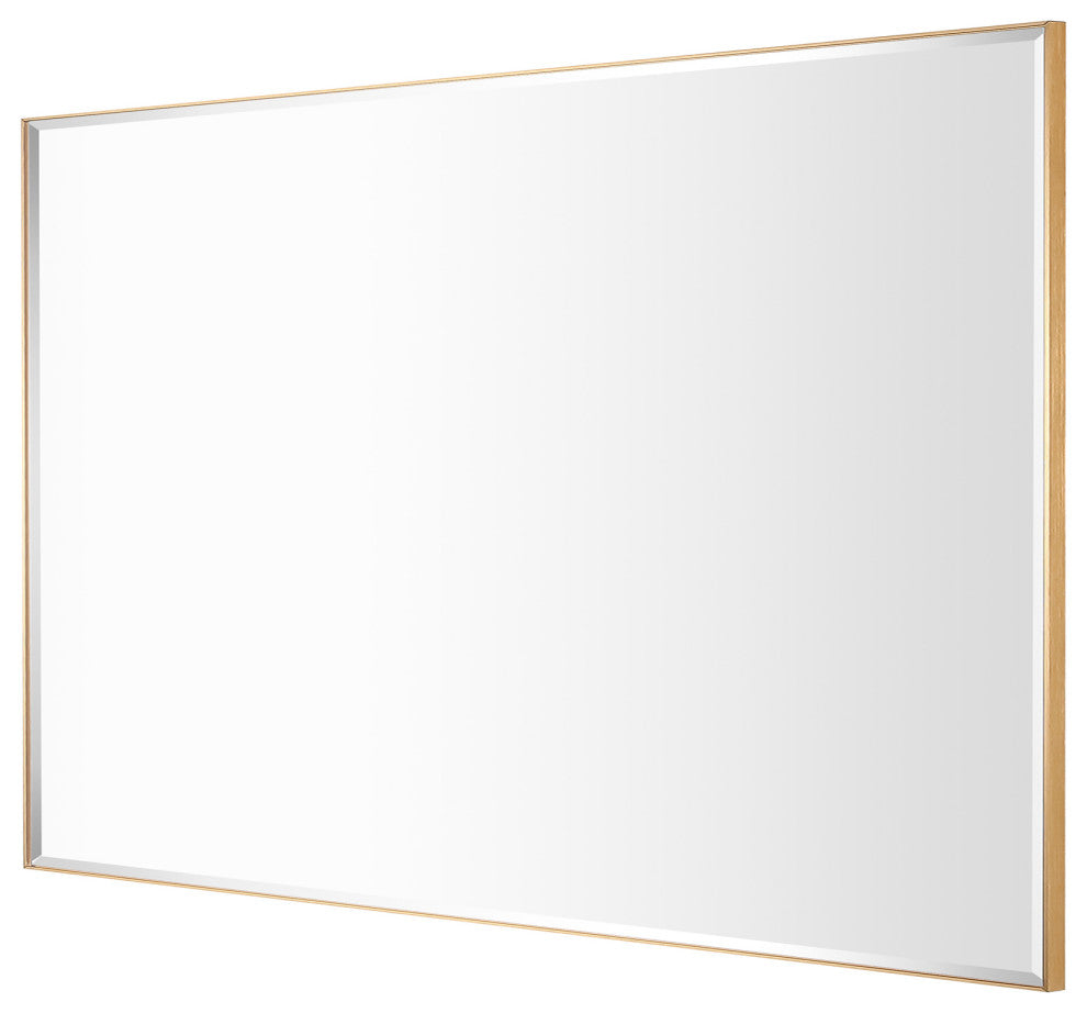 Rectangle Aluminum Framed Wall Mounted Mirror With Beveled Edge, Gold, 30"x36"