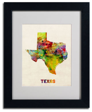 'Texas Map' Matted Framed Canvas Art by Michael Tompsett