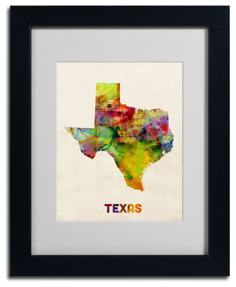 'Texas Map' Matted Framed Canvas Art by Michael Tompsett