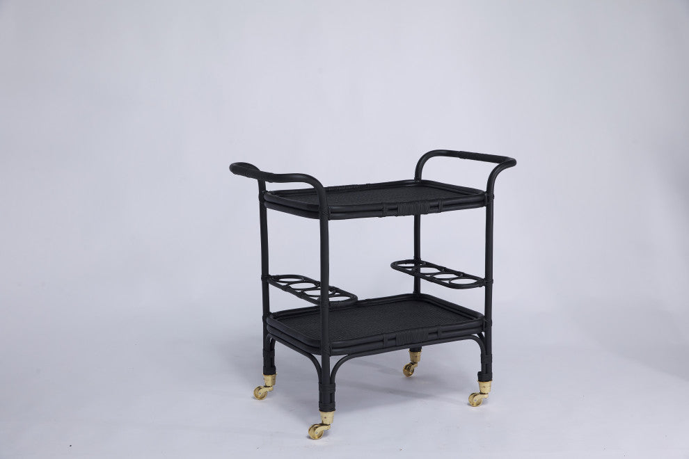 Carlo Rattan Bar Cart - Black