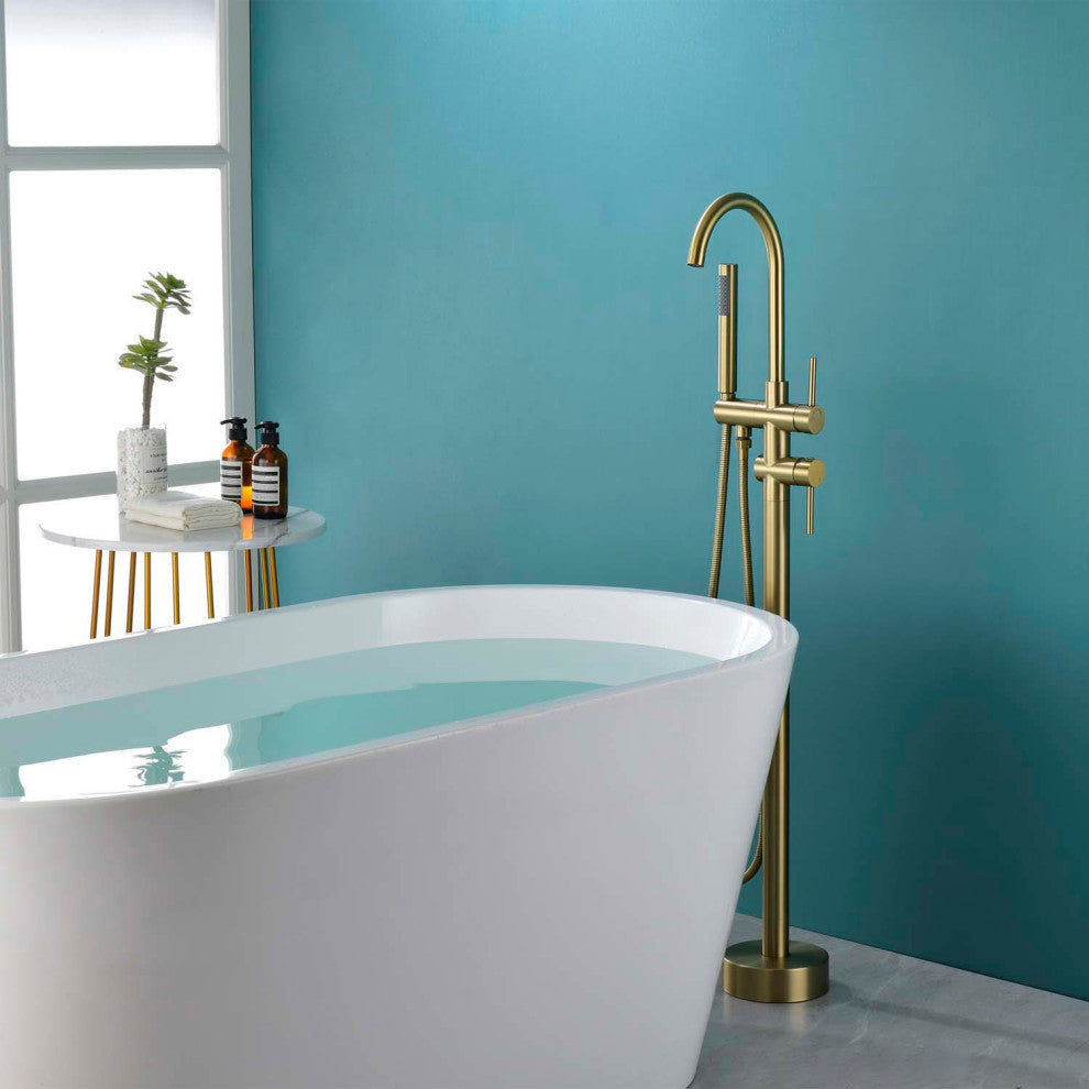 Givingtree Contemporary Floor Mount Tub Filler Trim, Brushed Nickel, Gold
